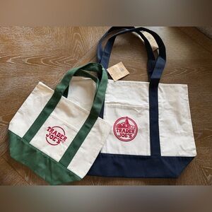 Trader Joe's Canvas Tote Bag Set - Navy and Green